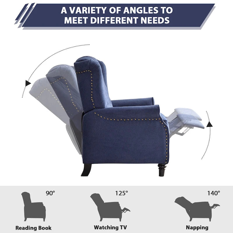 Fauteuil inclinable contemporain à pousser – Capitonnage diamant, garniture cloutée, 4 couleurs