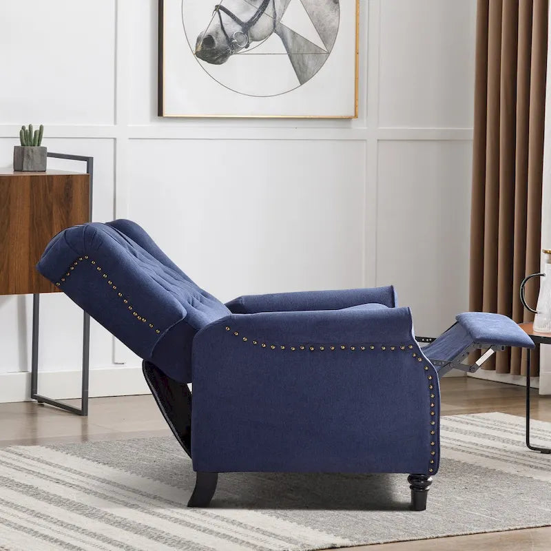 Fauteuil inclinable contemporain à pousser – Capitonnage diamant, garniture cloutée, 4 couleurs