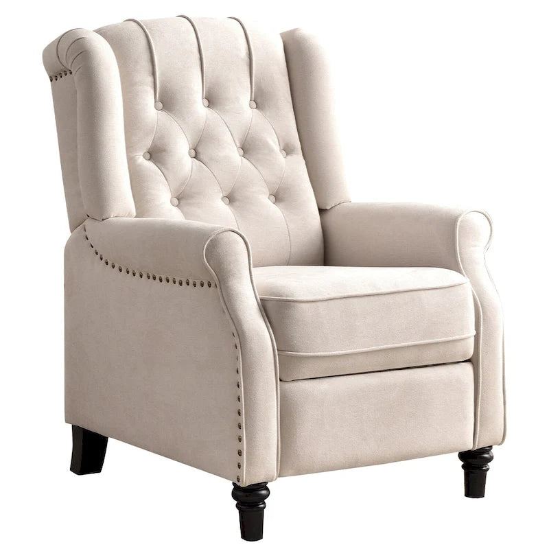 Fauteuil inclinable contemporain à pousser – Capitonnage diamant, garniture cloutée, 4 couleurs