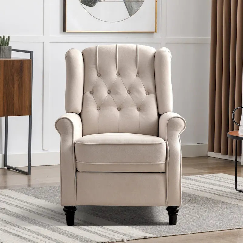 Fauteuil inclinable contemporain à pousser – Capitonnage diamant, garniture cloutée, 4 couleurs