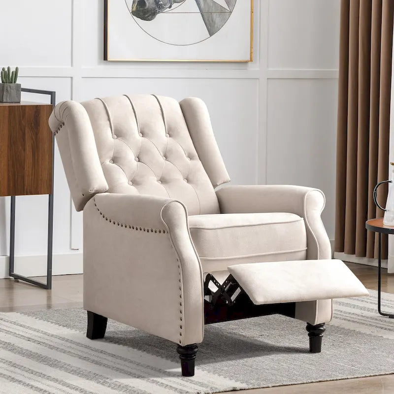 Fauteuil inclinable contemporain à pousser – Capitonnage diamant, garniture cloutée, 4 couleurs