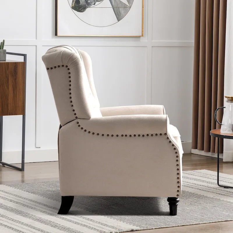 Fauteuil inclinable contemporain à pousser – Capitonnage diamant, garniture cloutée, 4 couleurs