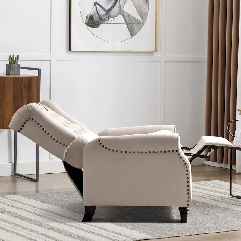 Fauteuil inclinable contemporain à pousser – Capitonnage diamant, garniture cloutée, 4 couleurs