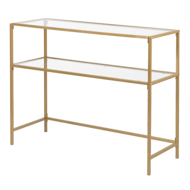 Console moderne à cadre doré – Plateau en verre trempé de 5 mm avec cadre en métal bronze-or
