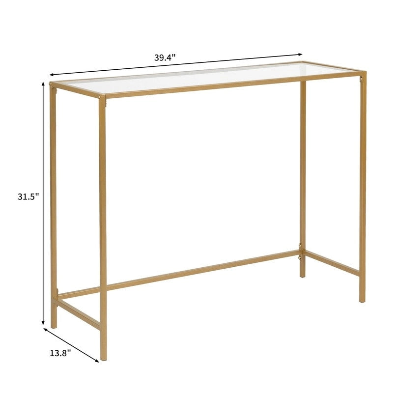 Console moderne à cadre doré – Plateau en verre trempé de 5 mm avec cadre en métal bronze-or