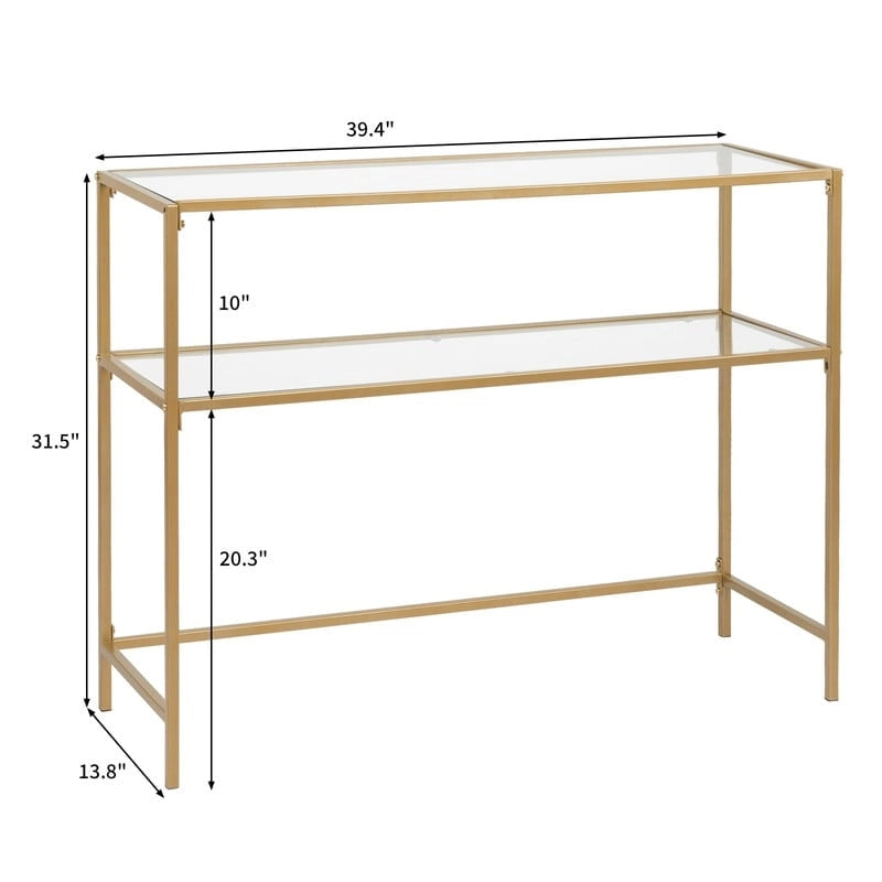 Console moderne à cadre doré – Plateau en verre trempé de 5 mm avec cadre en métal bronze-or