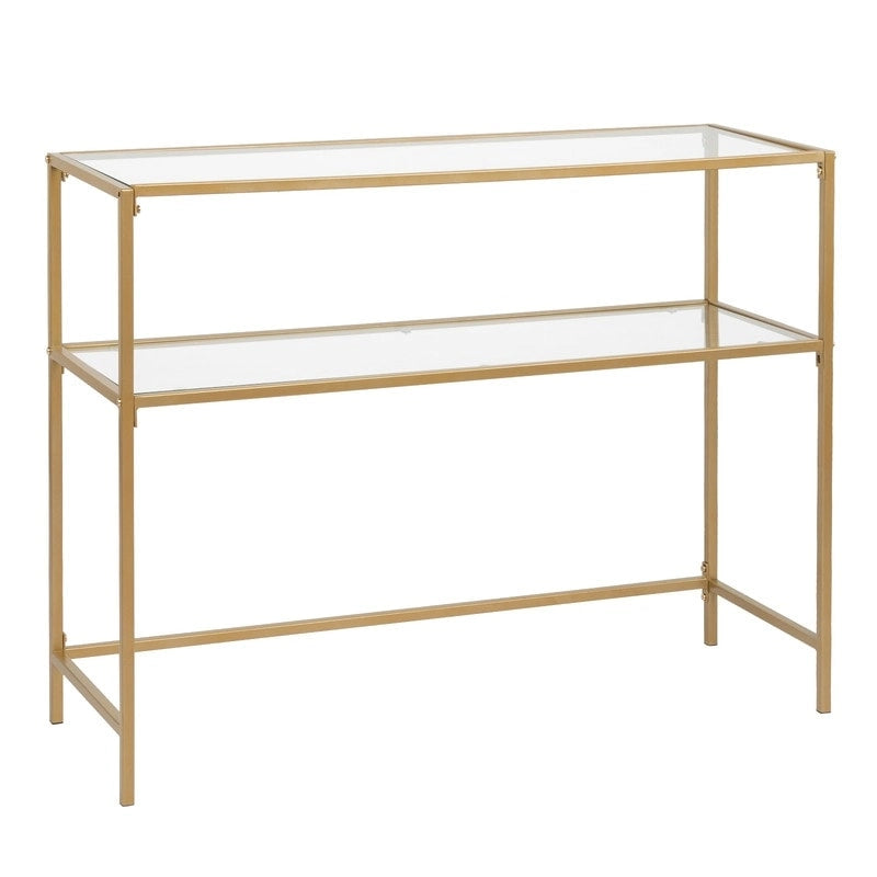 Console moderne à cadre doré – Plateau en verre trempé de 5 mm avec cadre en métal bronze-or