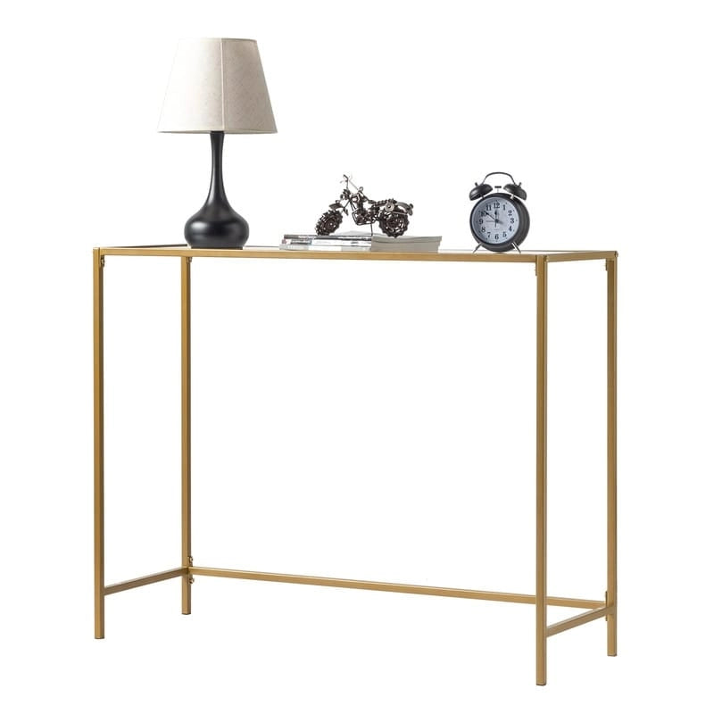 Console moderne à cadre doré – Plateau en verre trempé de 5 mm avec cadre en métal bronze-or