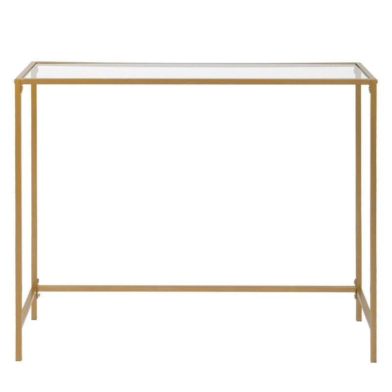 Console moderne à cadre doré – Plateau en verre trempé de 5 mm avec cadre en métal bronze-or