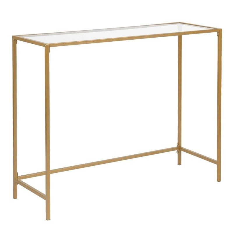 Console moderne à cadre doré – Plateau en verre trempé de 5 mm avec cadre en métal bronze-or