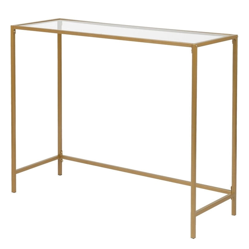 Console moderne à cadre doré – Plateau en verre trempé de 5 mm avec cadre en métal bronze-or