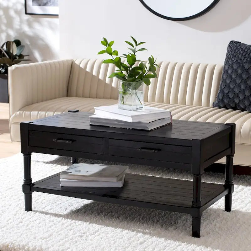 Table basse traditionnelle avec 2 tiroirs