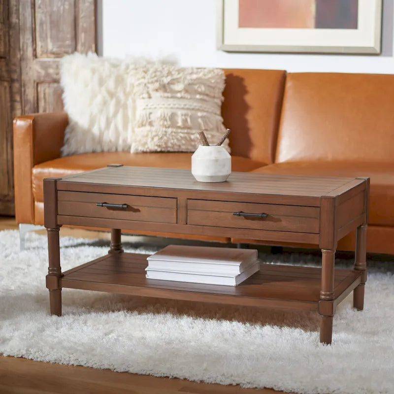 Table basse traditionnelle avec 2 tiroirs