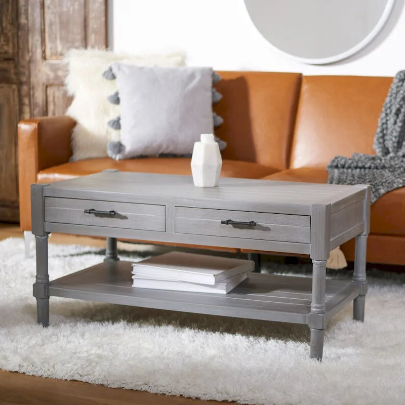 Table basse traditionnelle avec 2 tiroirs