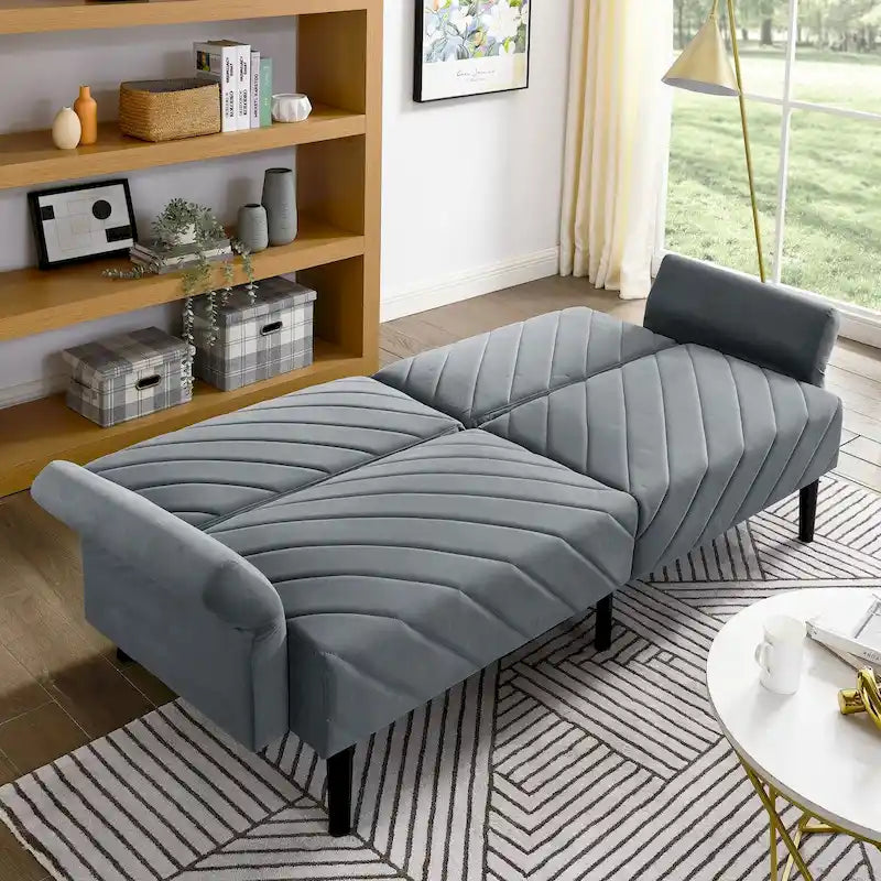 Canapé-lit convertible Mid-Century Modern en velours – Dossier et accoudoirs réglables sur 6 positions