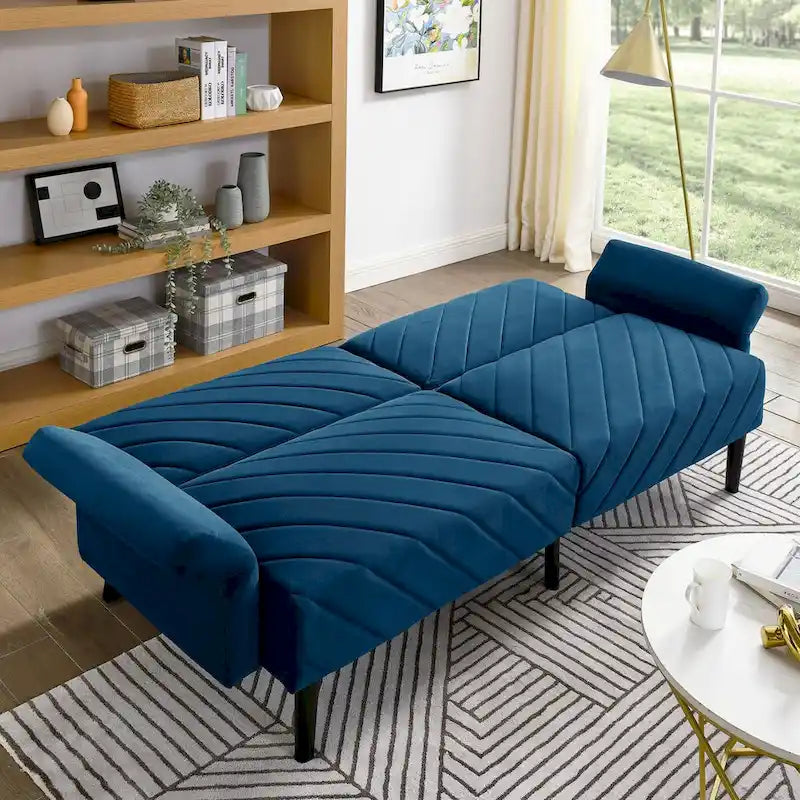 Canapé-lit convertible Mid-Century Modern en velours – Dossier et accoudoirs réglables sur 6 positions
