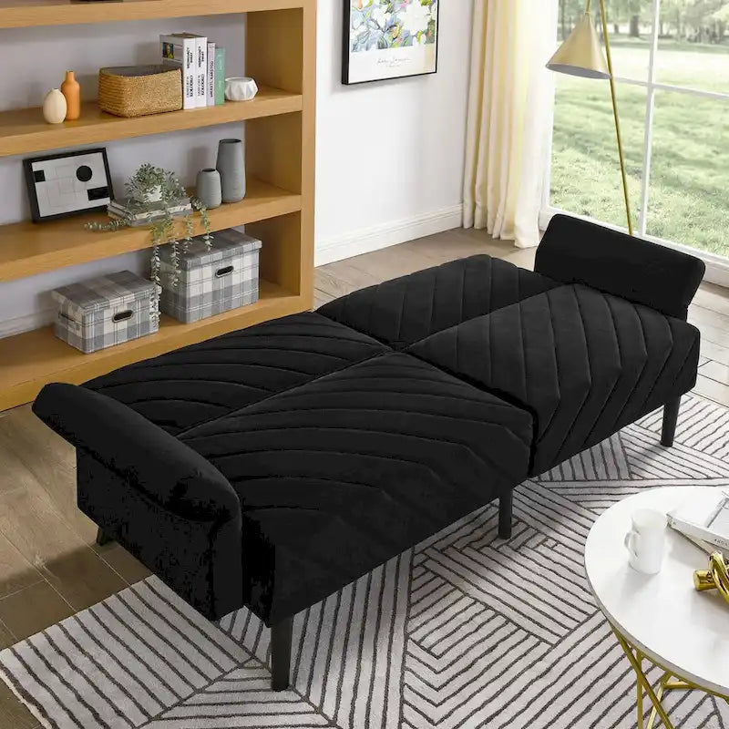 Canapé-lit convertible Mid-Century Modern en velours – Dossier et accoudoirs réglables sur 6 positions