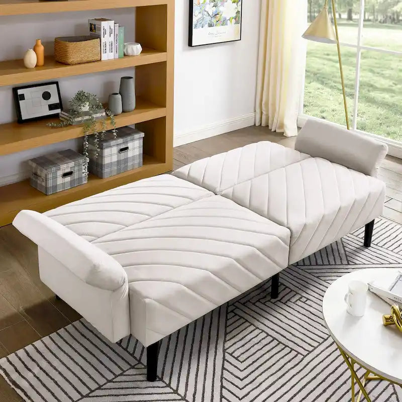 Canapé-lit convertible Mid-Century Modern en velours – Dossier et accoudoirs réglables sur 6 positions