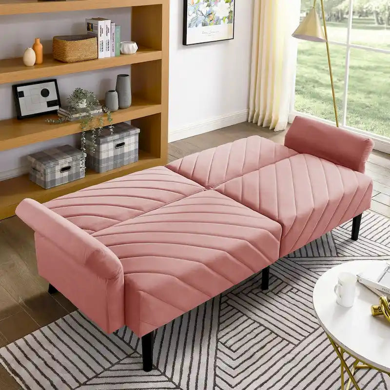 Canapé-lit convertible Mid-Century Modern en velours – Dossier et accoudoirs réglables sur 6 positions