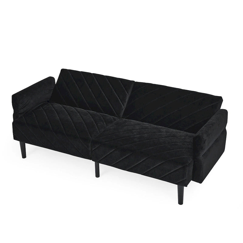 Canapé-lit convertible Mid-Century Modern en velours – Dossier et accoudoirs réglables sur 6 positions