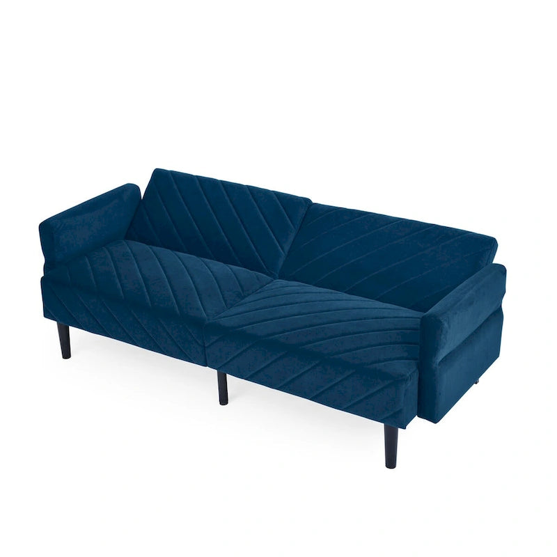 Canapé-lit convertible Mid-Century Modern en velours – Dossier et accoudoirs réglables sur 6 positions