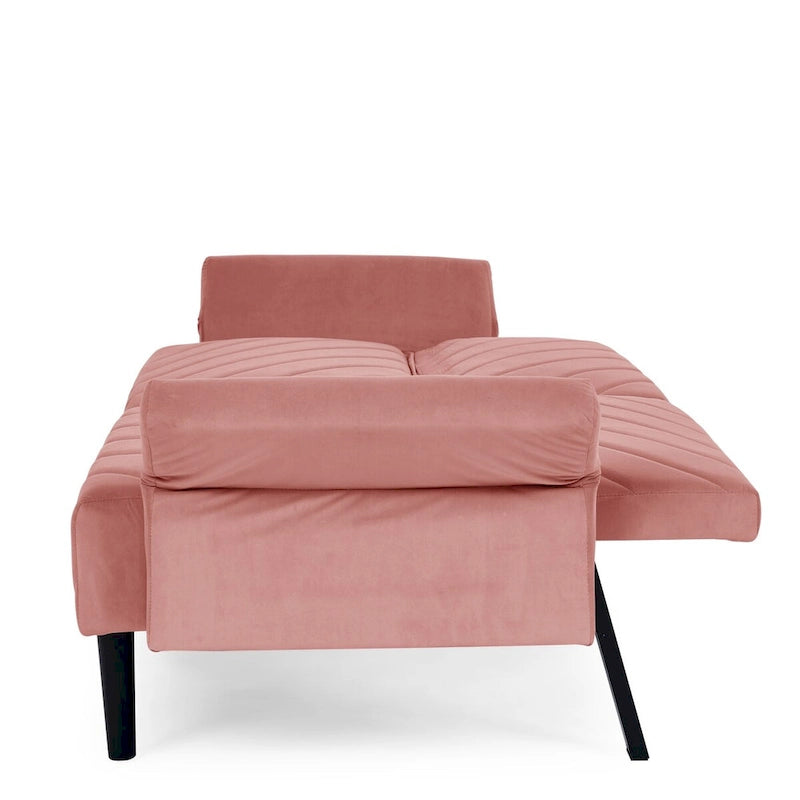 Canapé-lit convertible Mid-Century Modern en velours – Dossier et accoudoirs réglables sur 6 positions