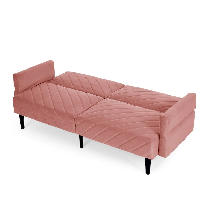 Canapé-lit convertible Mid-Century Modern en velours – Dossier et accoudoirs réglables sur 6 positions