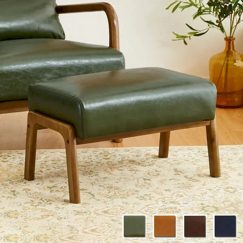 Tabouret d'appoint en similicuir style Mid-Century – Pieds évasés en hévéa, 4 coloris