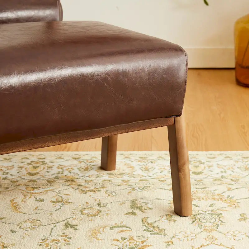 Tabouret d'appoint en similicuir style Mid-Century – Pieds évasés en hévéa, 4 coloris