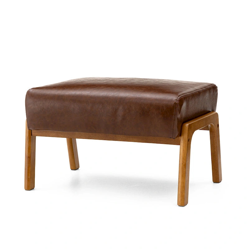 Tabouret d'appoint en similicuir style Mid-Century – Pieds évasés en hévéa, 4 coloris