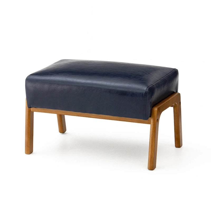 Tabouret d'appoint en similicuir style Mid-Century – Pieds évasés en hévéa, 4 coloris