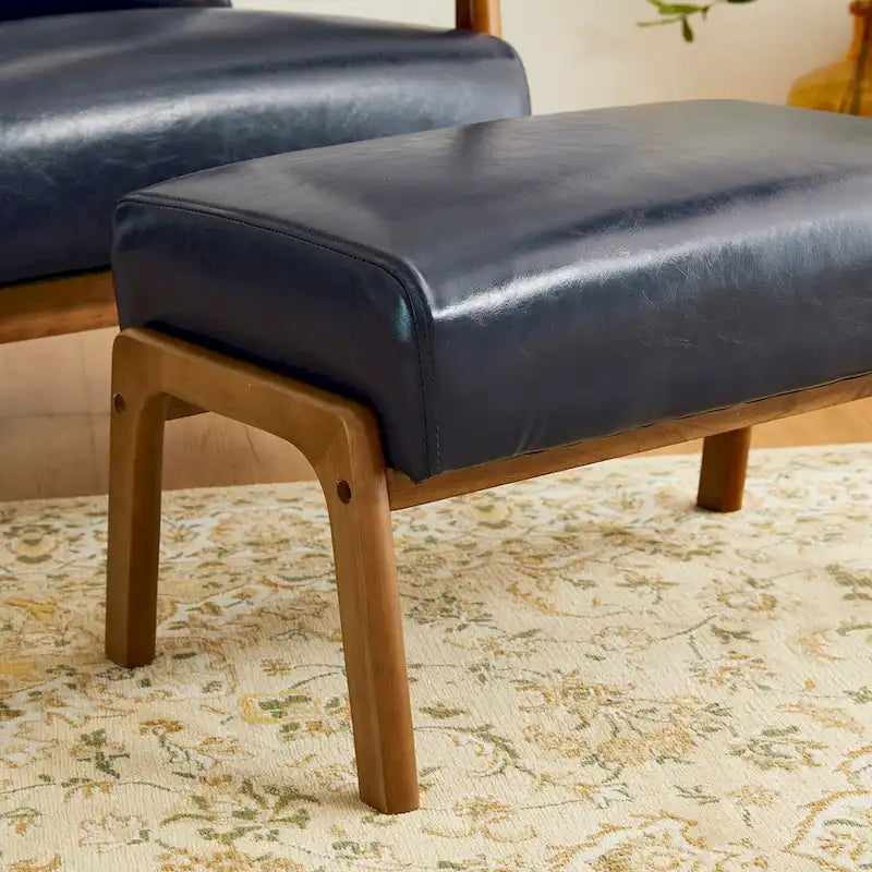 Tabouret d'appoint en similicuir style Mid-Century – Pieds évasés en hévéa, 4 coloris