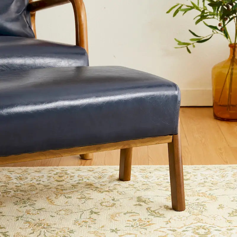 Tabouret d'appoint en similicuir style Mid-Century – Pieds évasés en hévéa, 4 coloris