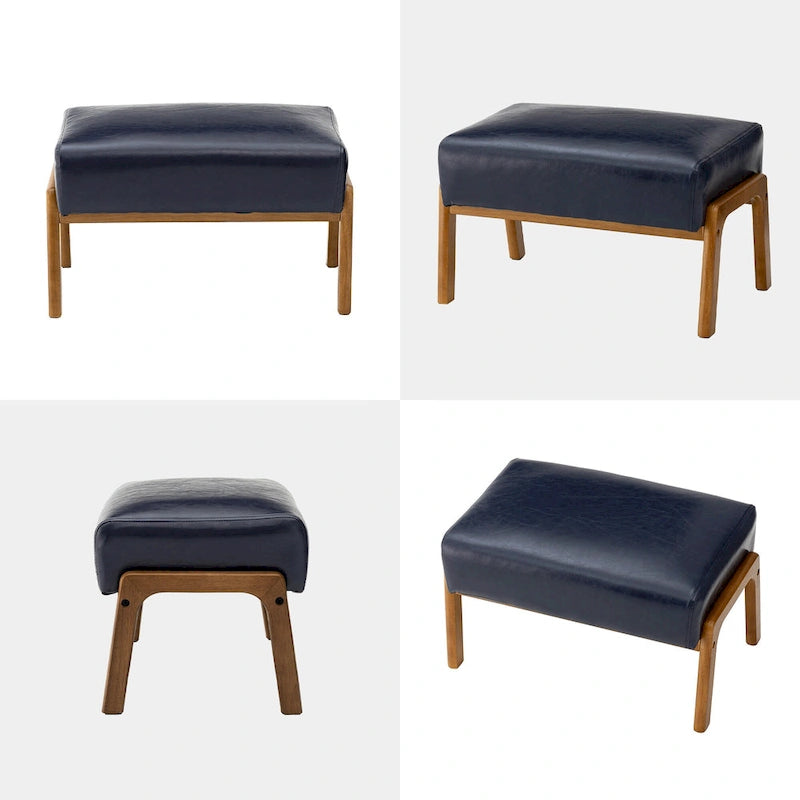Tabouret d'appoint en similicuir style Mid-Century – Pieds évasés en hévéa, 4 coloris