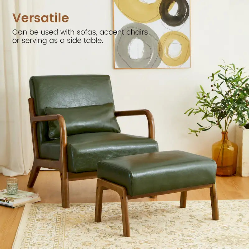 Tabouret d'appoint en similicuir style Mid-Century – Pieds évasés en hévéa, 4 coloris