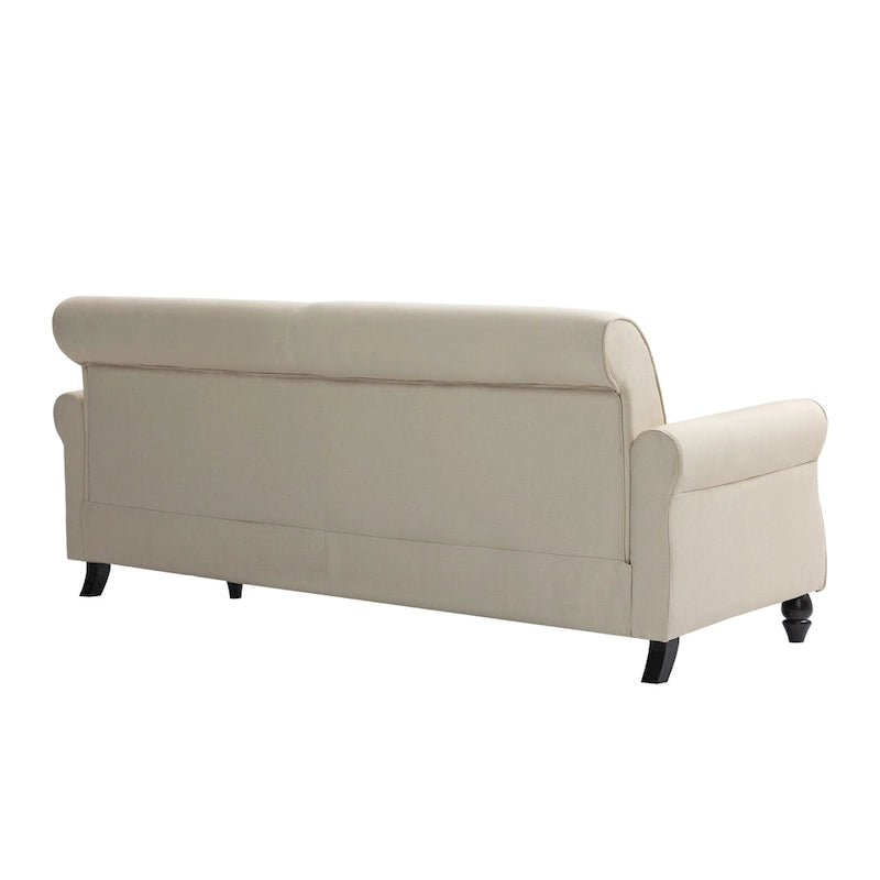 Causeuse cloutée Mid-Century – 73" en lin avec accoudoirs roulés