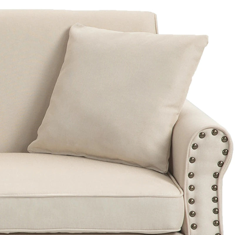 Causeuse cloutée Mid-Century – 73" en lin avec accoudoirs roulés
