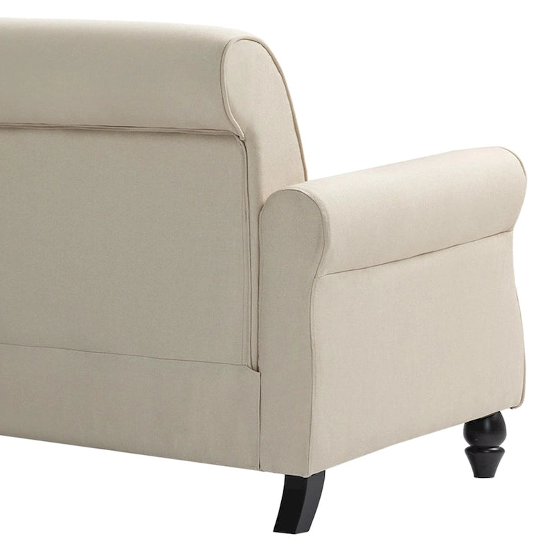 Causeuse cloutée Mid-Century – 73" en lin avec accoudoirs roulés