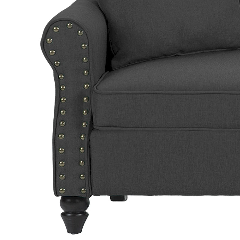 Causeuse cloutée Mid-Century – 73" en lin avec accoudoirs roulés