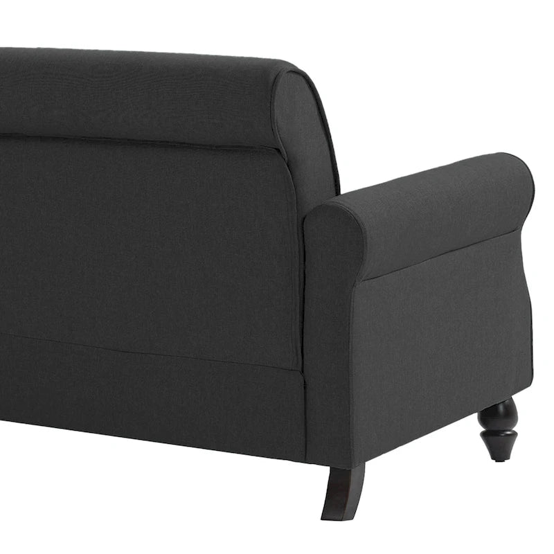Causeuse cloutée Mid-Century – 73" en lin avec accoudoirs roulés