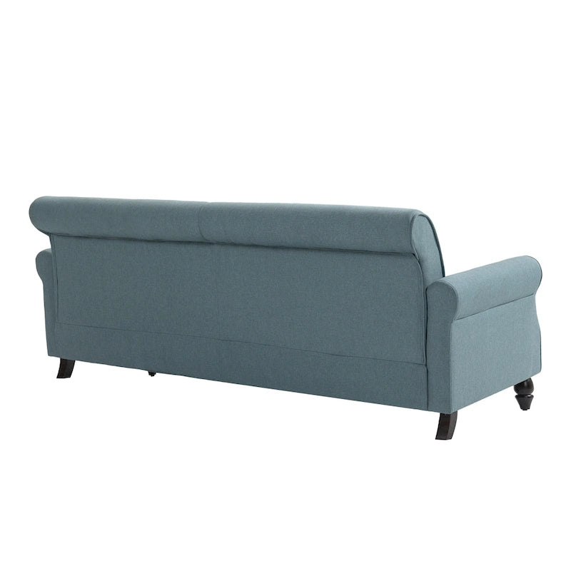 Causeuse cloutée Mid-Century – 73" en lin avec accoudoirs roulés