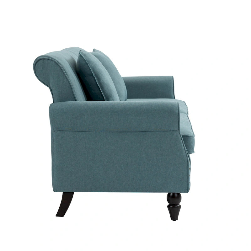 Causeuse cloutée Mid-Century – 73" en lin avec accoudoirs roulés