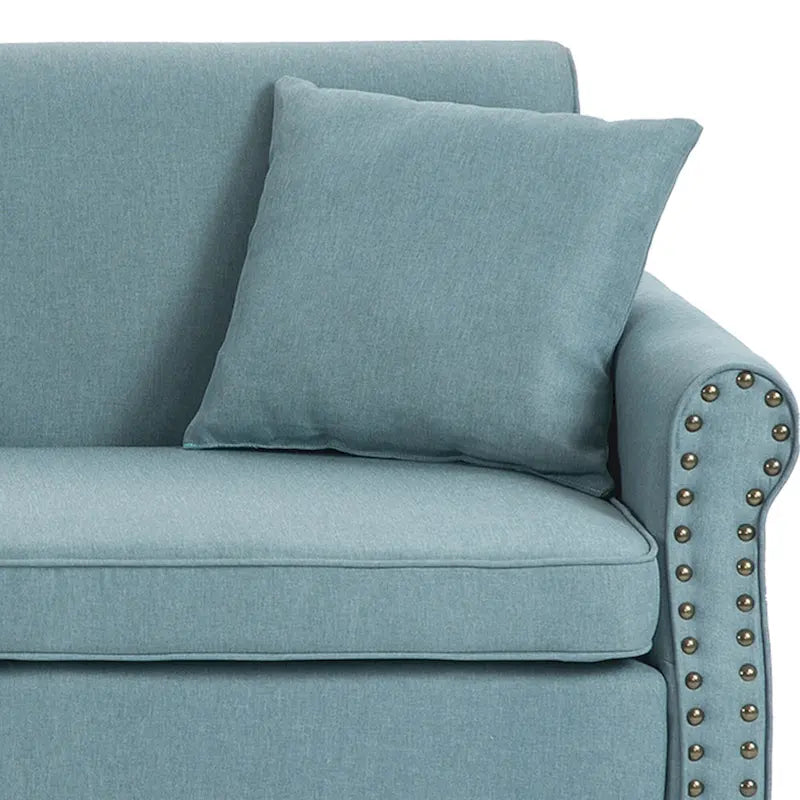 Causeuse cloutée Mid-Century – 73" en lin avec accoudoirs roulés