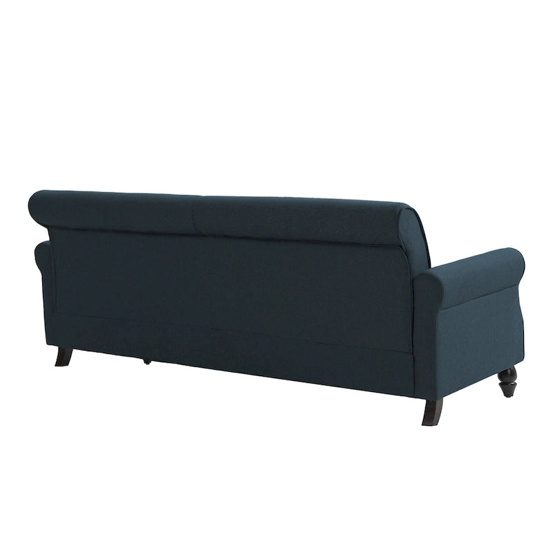 Causeuse cloutée Mid-Century – 73" en lin avec accoudoirs roulés