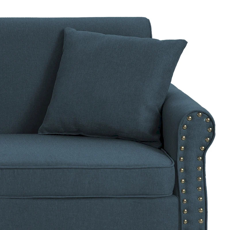 Causeuse cloutée Mid-Century – 73" en lin avec accoudoirs roulés