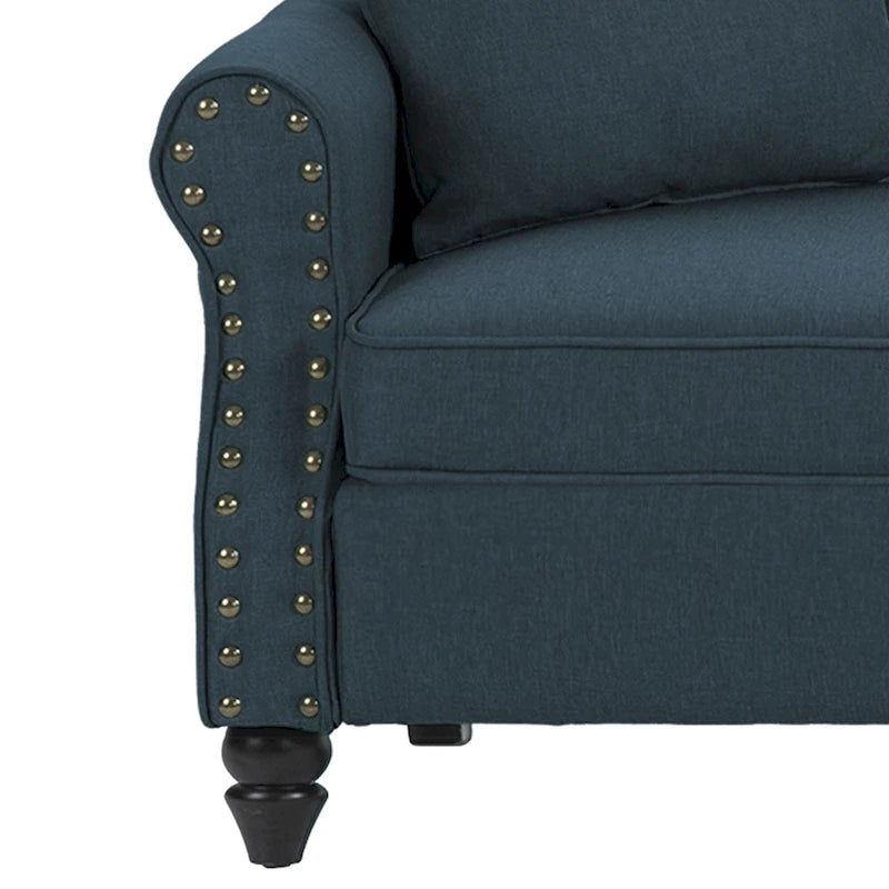 Causeuse cloutée Mid-Century – 73" en lin avec accoudoirs roulés