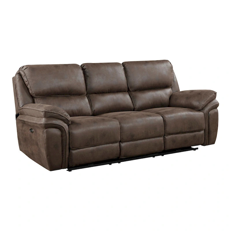 Canapé inclinable double motorisé 90 po – Microfibre brune avec port USB, porte-gobelets et commandes individuelles
