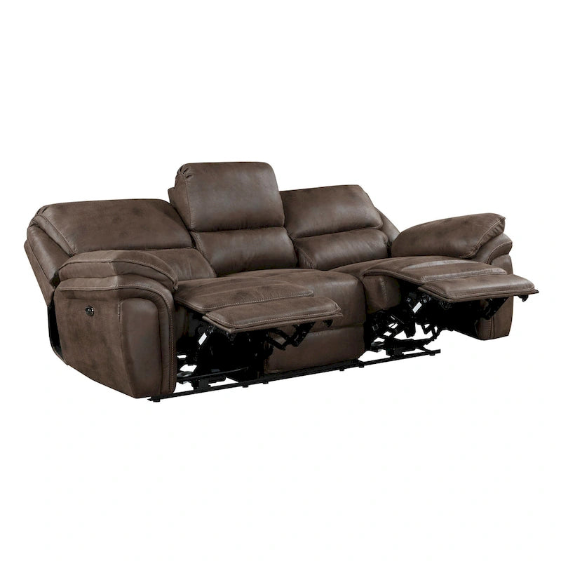 Canapé inclinable double motorisé 90 po – Microfibre brune avec port USB, porte-gobelets et commandes individuelles