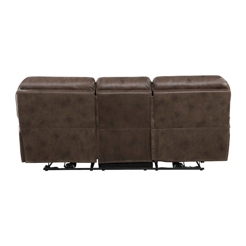 Canapé inclinable double motorisé 90 po – Microfibre brune avec port USB, porte-gobelets et commandes individuelles