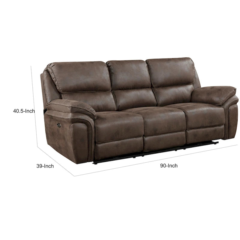 Canapé inclinable double motorisé 90 po – Microfibre brune avec port USB, porte-gobelets et commandes individuelles